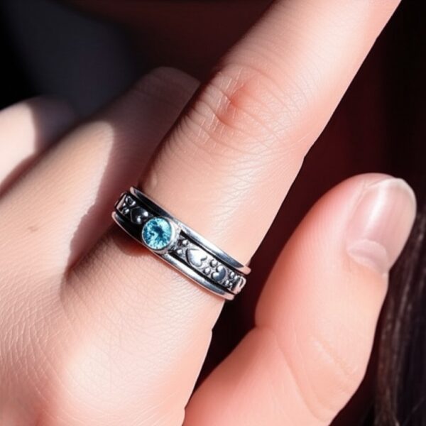 Blue Topaz Ring, Spinner Band Ring, 925 Starling Silver Ring, Worry Ring, Gemstone Ring, Natural Blue Topaz, Handmade Ring, Dainty Ring - Image 7