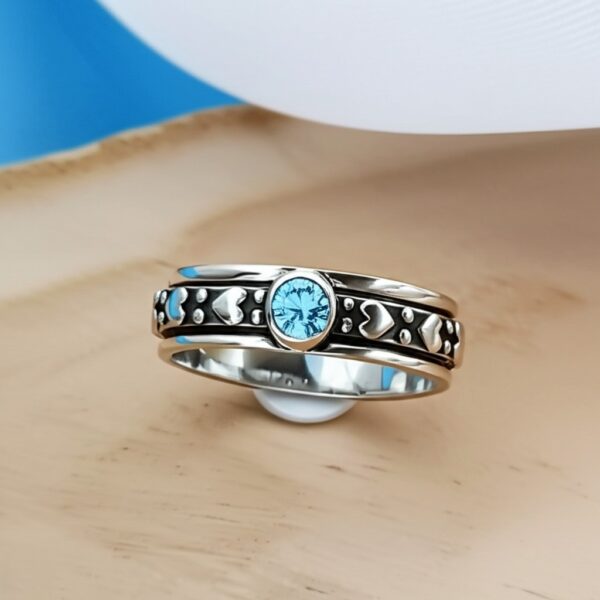 Blue Topaz Ring, Spinner Band Ring, 925 Starling Silver Ring, Worry Ring, Gemstone Ring, Natural Blue Topaz, Handmade Ring, Dainty Ring