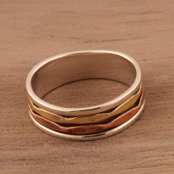 Spinner Ring, Solid 925 Sterling Silver, Ring For Gift Idea A unique and Stylish Silver Ring Wave Design Gold-Plated Bohemian Ring, Gift him - Image 7