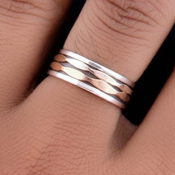 Spinner Ring, Solid 925 Sterling Silver, Ring For Gift Idea A unique and Stylish Silver Ring Wave Design Gold-Plated Bohemian Ring, Gift him - Image 5