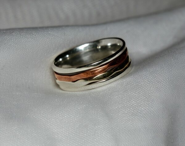 Spinner Ring, Solid 925 Sterling Silver, Ring For Gift Idea A unique and Stylish Silver Ring Wave Design Gold-Plated Bohemian Ring, Gift him - Image 2