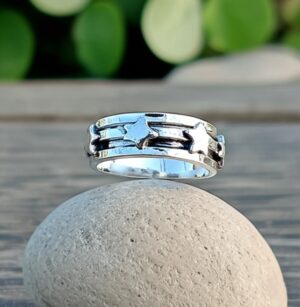Star Spinner Band Ring, Handmade Ring, 925 Silver Ring, Worry Ring, Fidget Ring, Promised Spinner Ring, Thumb Ring, Women Ring, Boho Ring