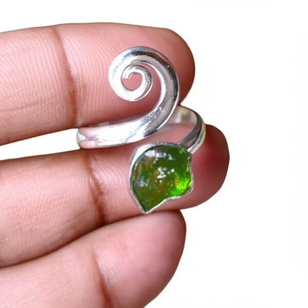 Moldavite Rough Ring Natural Gemstone Ring 925 Sterling Silver Handmade Designer Jewelry