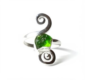 Moldavite Rough Ring, Natural Gemstone Ring, 925 Sterling Silver, Handmade Designer Jewelry,