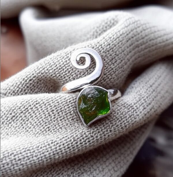 Moldavite Rough Ring, Natural Gemstone Ring, 925 Sterling Silver, Handmade Designer Jewelry, - Image 6