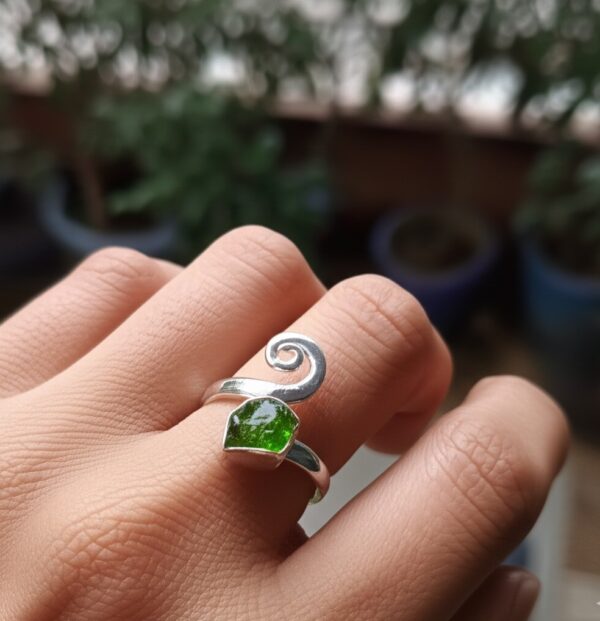 Moldavite Rough Ring, Natural Gemstone Ring, 925 Sterling Silver, Handmade Designer Jewelry, - Image 7