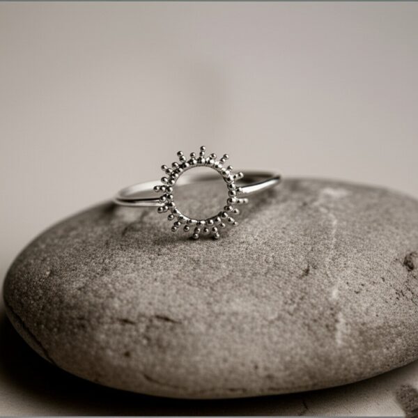 Minimalist Sun Ring - Delicate Silver Circle with Beaded Rays, Gift for her, Minimalist ring, Silver ring, Tiny Silver Sun Ring, women ring - Image 8