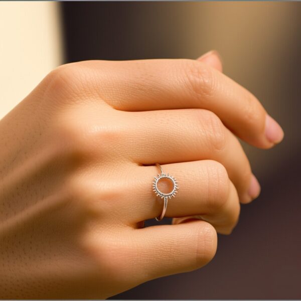 Minimalist Sun Ring - Delicate Silver Circle with Beaded Rays, Gift for her, Minimalist ring, Silver ring, Tiny Silver Sun Ring, women ring - Image 2