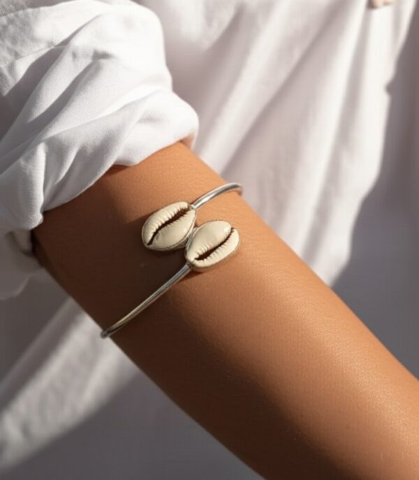 Cowrie Shell Bangle - Boho Jewelry - Sterling Silver Bangle - Nautical Bangle - Handmade Jewelry - Gift item, Mothers day gift, Gift for her - Image 2