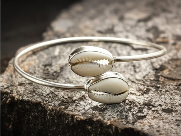 Cowrie Shell Bangle - Boho Jewelry - Sterling Silver Bangle - Nautical Bangle - Handmade Jewelry - Gift item, Mothers day gift, Gift for her