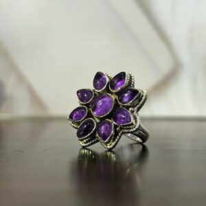 Amethyst floral ring | Amethyst ring woman | Sunflower Ring | Dainty amethyst ring | Vintage amethyst ring | Gift for Her, Amethyst ring