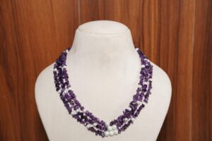Amethyst necklace, Glass Pearl Necklace, Handmade Amethyst and Pearl Necklace Gemstone Necklace, Pearl Necklace, Multi strand necklace, Gift