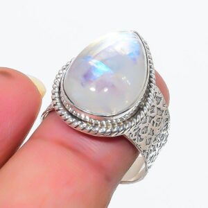 Pear-Shaped Moonstone Beaded Ring, Handmade Moonstone Ring, Women Ring, Gift her, White stone Ring, Dainty Ring, Statement Ring, Gift her