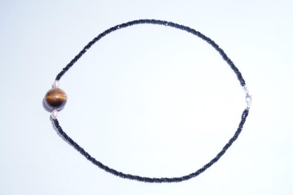 Black spinel Necklace, Tigereye Ball Necklace, Black Necklace, Pearl Necklace, Black Pearl Necklace, Handmade Necklace, Natural Spinel stone