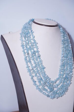 Milly pearl necklace, Aqua gemstone necklace, Five-layer necklace, Multi-layer pearl necklace, Aqua and pearl jewelry, Statement necklace