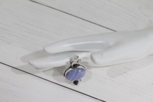 Blue Agate Pendant with Black Onyx, Natural Blue Agate & Black Onyx Pendant, Statement Agate Pendant, Handcrafted Blue Agate Pendant, Gift