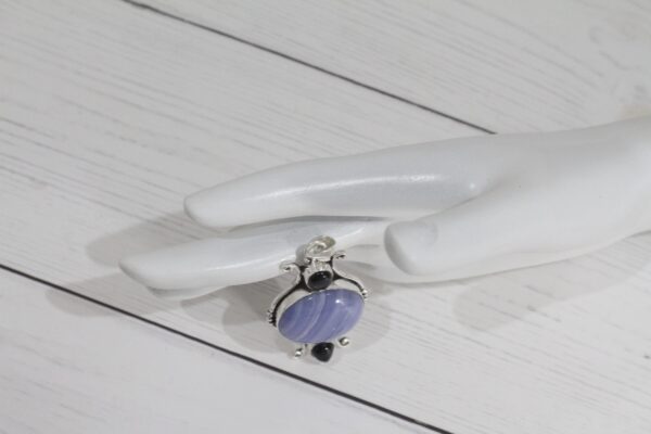 Blue Agate Pendant with Black Onyx, Natural Blue Agate & Black Onyx Pendant, Statement Agate Pendant, Handcrafted Blue Agate Pendant, Gift