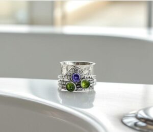 Peridot, Amethyst Ring, Handmade Ring, 925 Silver Ring, Fidget Ring, Three Band Ring, Gemstone Ring, Spinner Band Ring, Thumb Ring, Gift her