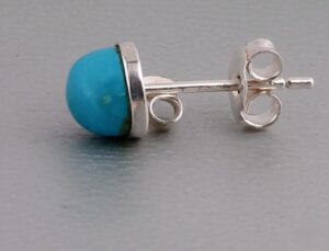 Sterling Silver Turquoise Stud Earrings-Small Round Gemstone Posts, Blue Earrings, Gift for her, Mothers day Gift, Silver earrings, Blue gem
