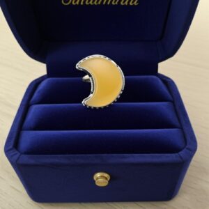 Stunning Yellow Jade & Silver Moon Ring - A Unique Gift for Her | Handmade Orange Jade Crescent Moon Ring for Women in Sterling Silver | Her