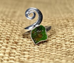 Moldavite Rough Ring, Natural Gemstone Ring,  925 Sterling Silver, Handmade Designer Jewelry, Gift, Stylish ring, Gift for her, Green stone