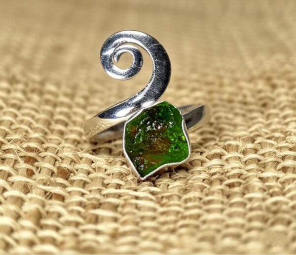 Moldavite Rough Ring, Natural Gemstone Ring,  925 Sterling Silver, Handmade Designer Jewelry, Gift, Stylish ring, Gift for her, Green stone