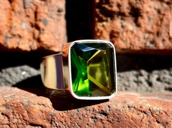 Men's Green Gemstone Ring | Rectangular Peridot Style Ring in Silver Band | Bold Statement Jewelry for Him | Modern Geometric Cut Ring - Image 12