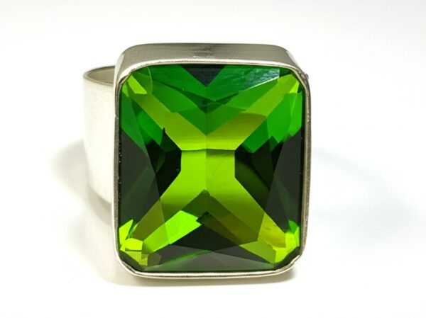 Men's Green Gemstone Ring | Rectangular Peridot Style Ring in Silver Band | Bold Statement Jewelry for Him | Modern Geometric Cut Ring - Image 5