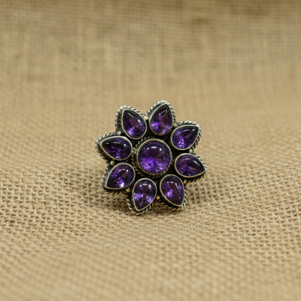 Amethyst Floral Ring Handmade - Image 5