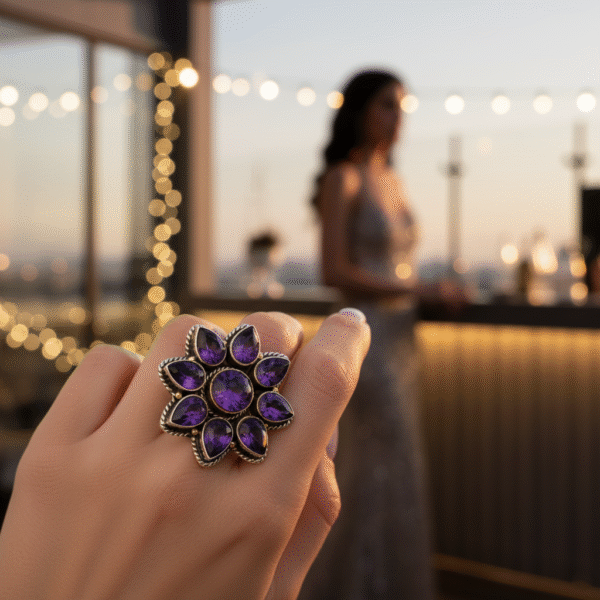 Amethyst Floral Ring Handmade - Image 6