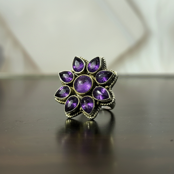 Amethyst Floral Ring Handmade - Image 2