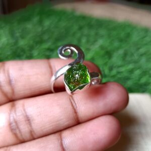 Moldavite Rough Ring, Natural Gemstone Ring,  925 Sterling Silver, Handmade Designer Jewelry, Gift, Stylish ring, Gift for her, Green stone