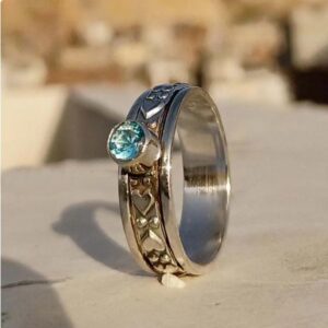 Blue Topaz Ring, Spinner Band Ring, 925 Starling Silver Ring, Worry Ring, Gemstone Ring, Natural Blue Topaz, Handmade Ring, Dainty Ring