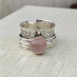 Rose Quartz Ring, Spinner Ring, Women Ring, 925 Silver Ring, Handmade Spinner Ring, Fidget Ring, Worry Ring, Natural Rose Quartz, Band Ring