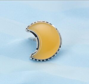 Stunning Yellow Jade & Silver Moon Ring - A Unique Gift for Her | Handmade Orange Jade Crescent Moon Ring for Women in Sterling Silver | Her