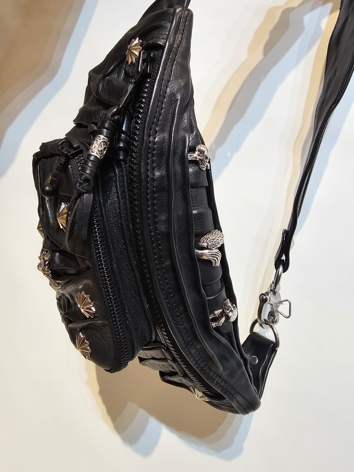 Cow Calf Leather Fanny Pack, Handmade Black Leather Crossbody Bag, Premium Waist Bag with Lining, Unisex Streetwear Belt Bag