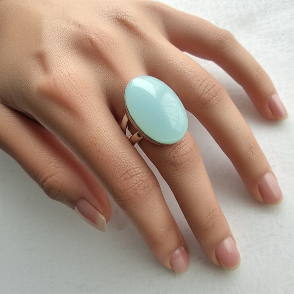 Filigree Silver Blue Chalcedony Ring: Boho Statement Jewelry - Image 3