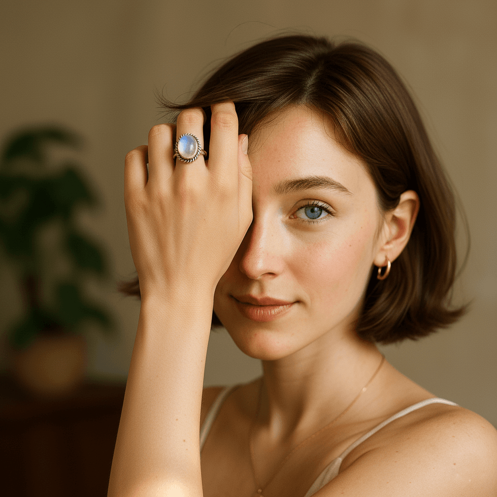 Sterling Silver Moonstone Ring, Boho Artisan Jewelry - Image 5