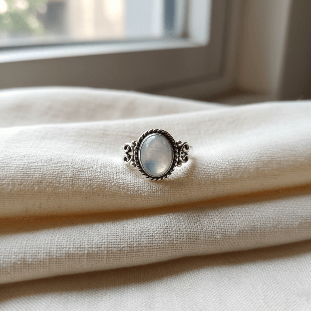 Sterling Silver Moonstone Ring, Boho Artisan Jewelry - Image 4
