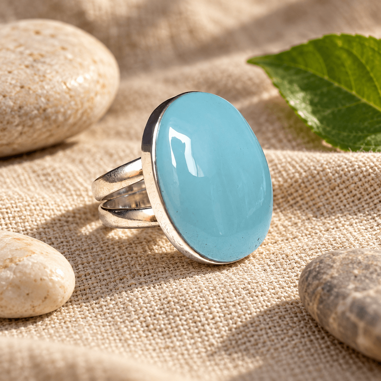 Filigree Silver Blue Chalcedony Ring: Boho Statement Jewelry