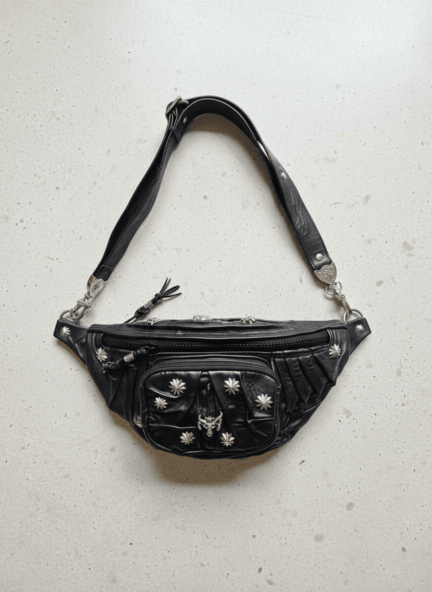 Cow Calf Leather Fanny Pack, Handmade Black Leather Crossbody Bag, Premium Waist Bag with Lining, Unisex Streetwear Belt Bag - Image 4