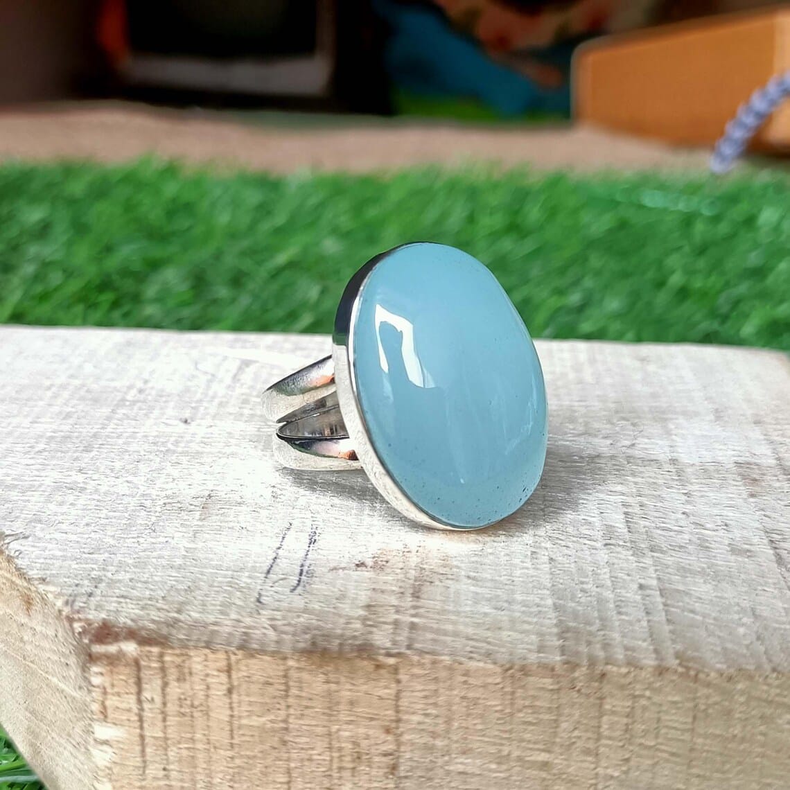 Filigree Silver Blue Chalcedony Ring: Boho Statement Jewelry - Image 6
