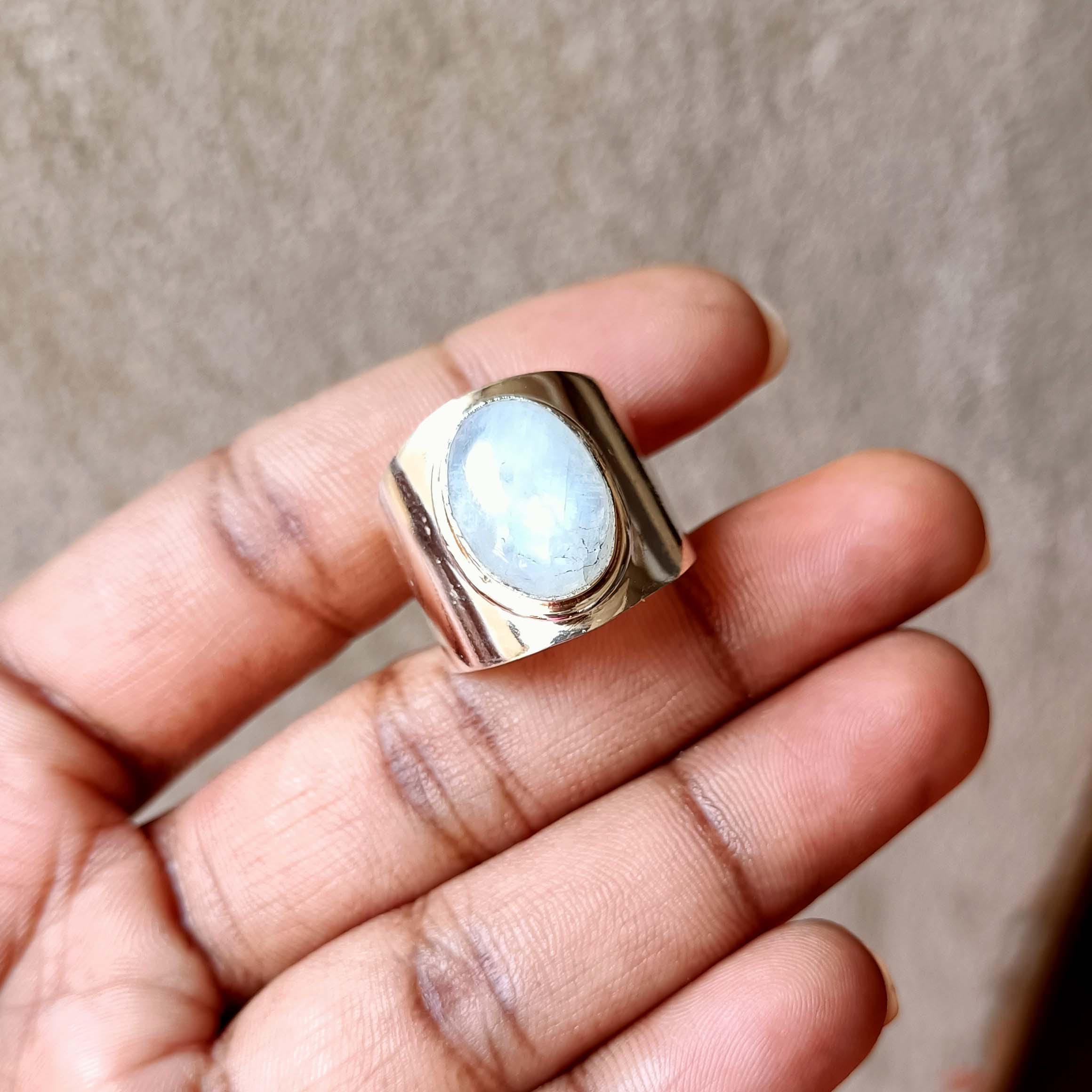 Dainty Rainbow Moonstone Ring, 925 Sterling Silver Handmade Jewelry, Gemstone Stacking Band for Women, Boho Birthstone Gift
