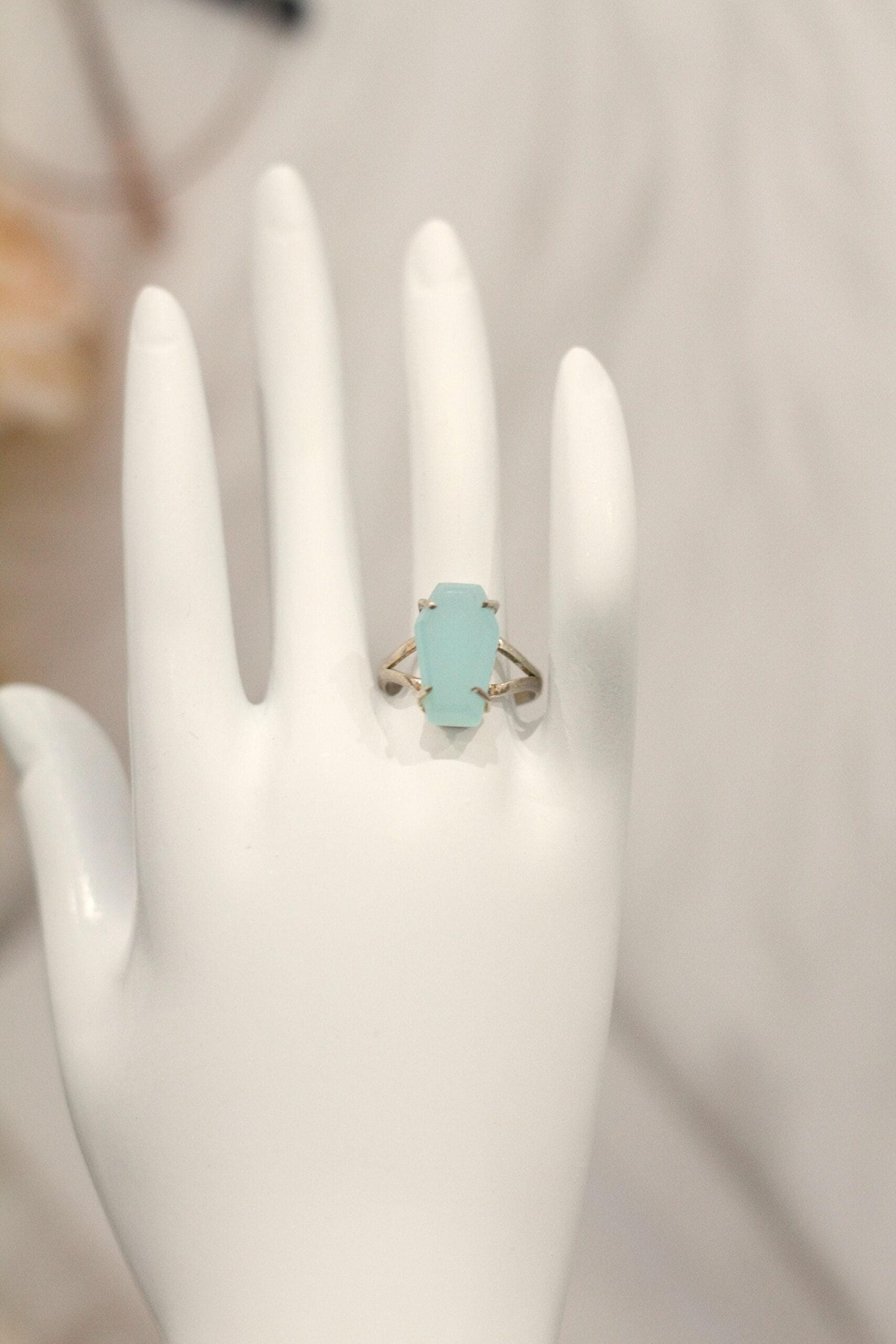 Raw Blue Chalcedony Ring • Natural Gemstone Gold Statement Ring • Boho Healing Crystal Jewelry Gift for Her