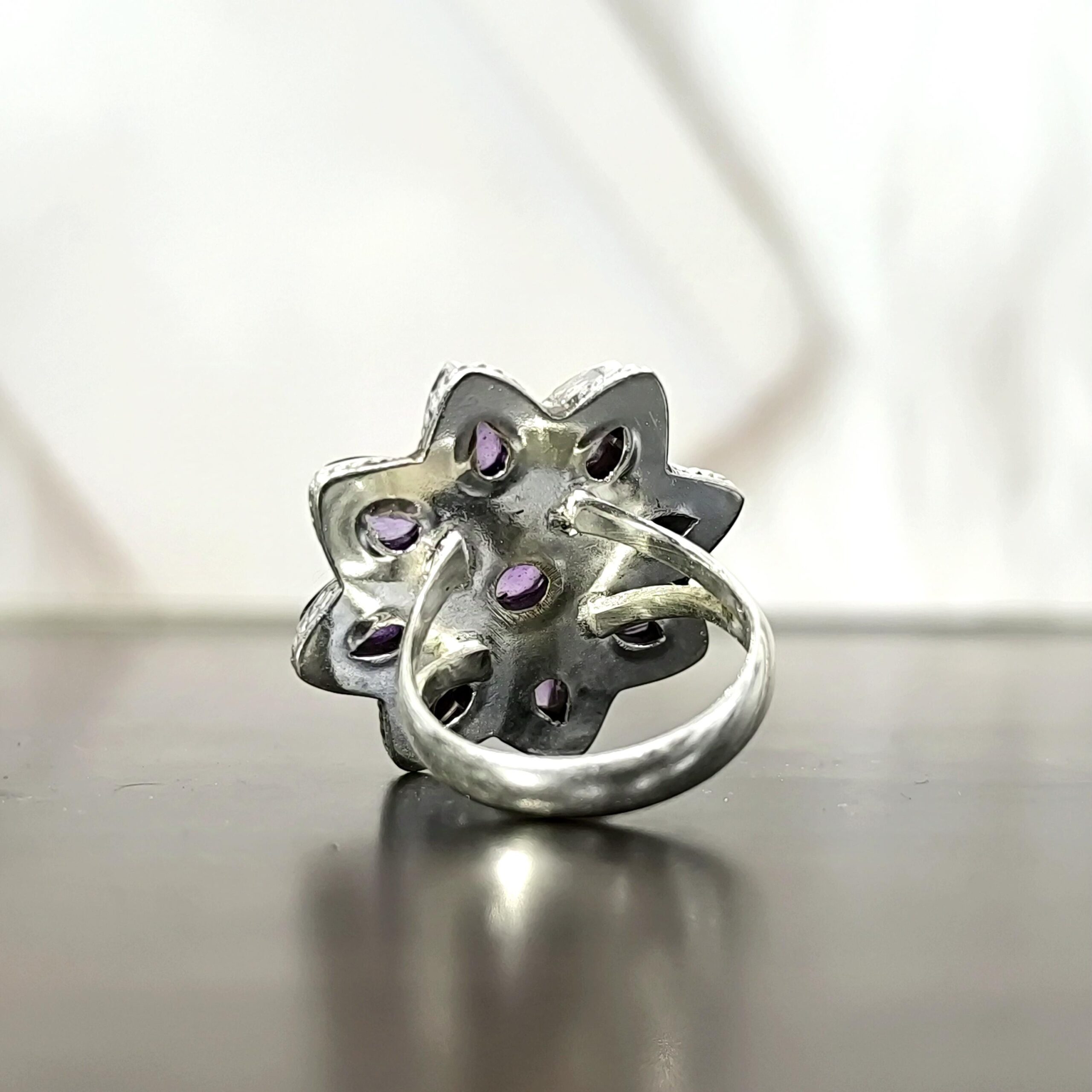 Sterling Silver Amethyst Floral Ring | Vintage Handmade Jewelry