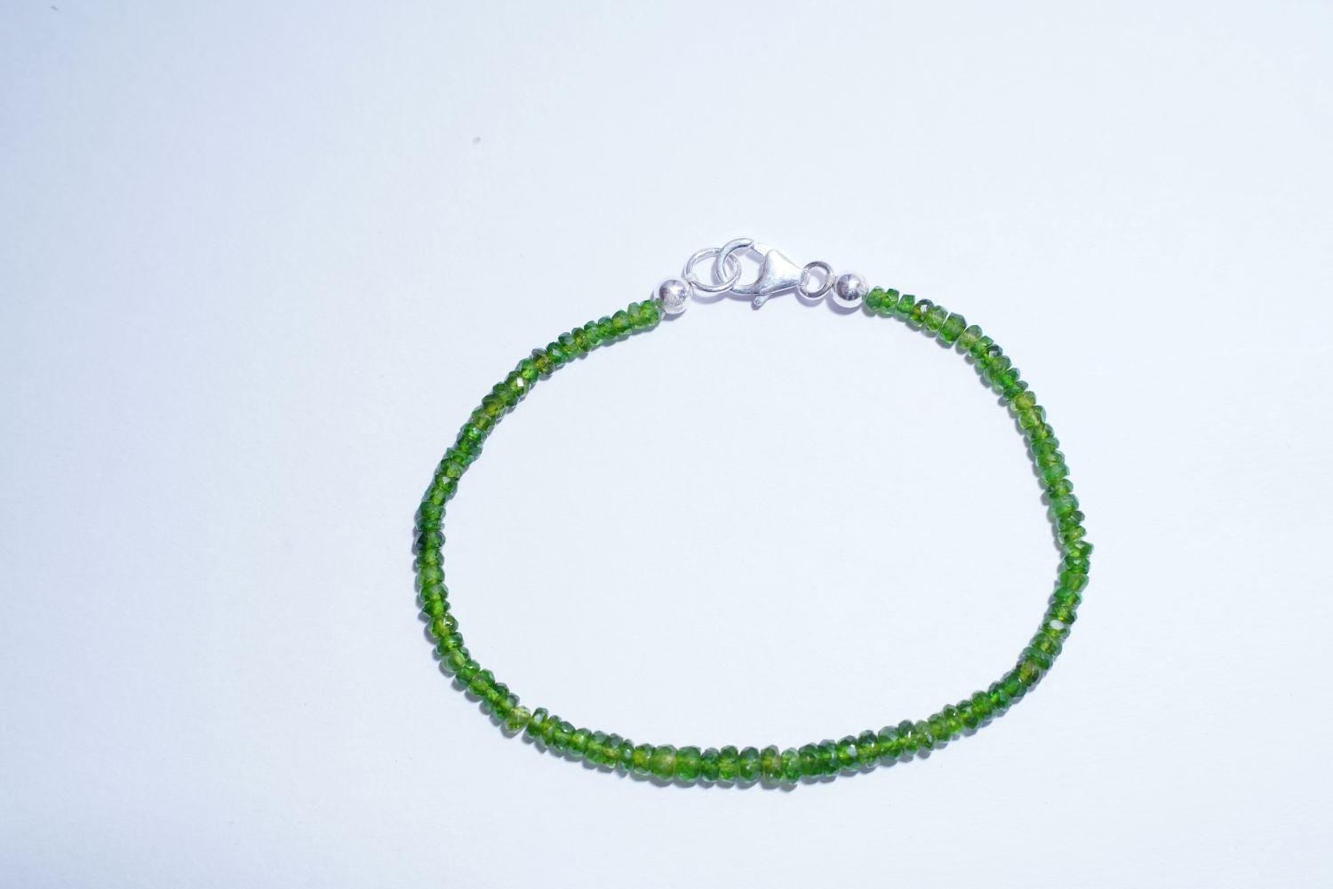 Russian diopside Bracelet, Diopside jewelry, green diopside, Diopside beads, Gemstone Bracelet, Vintage Bracelets, Women Bracelet, 8 inch