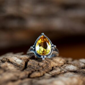 Citrine Ring Sterling Silver, Pear Cut Citrine Ring, November Birthstone Ring, Yellow Gemstone Ring, Handmade Boho Ring, Gift for Her