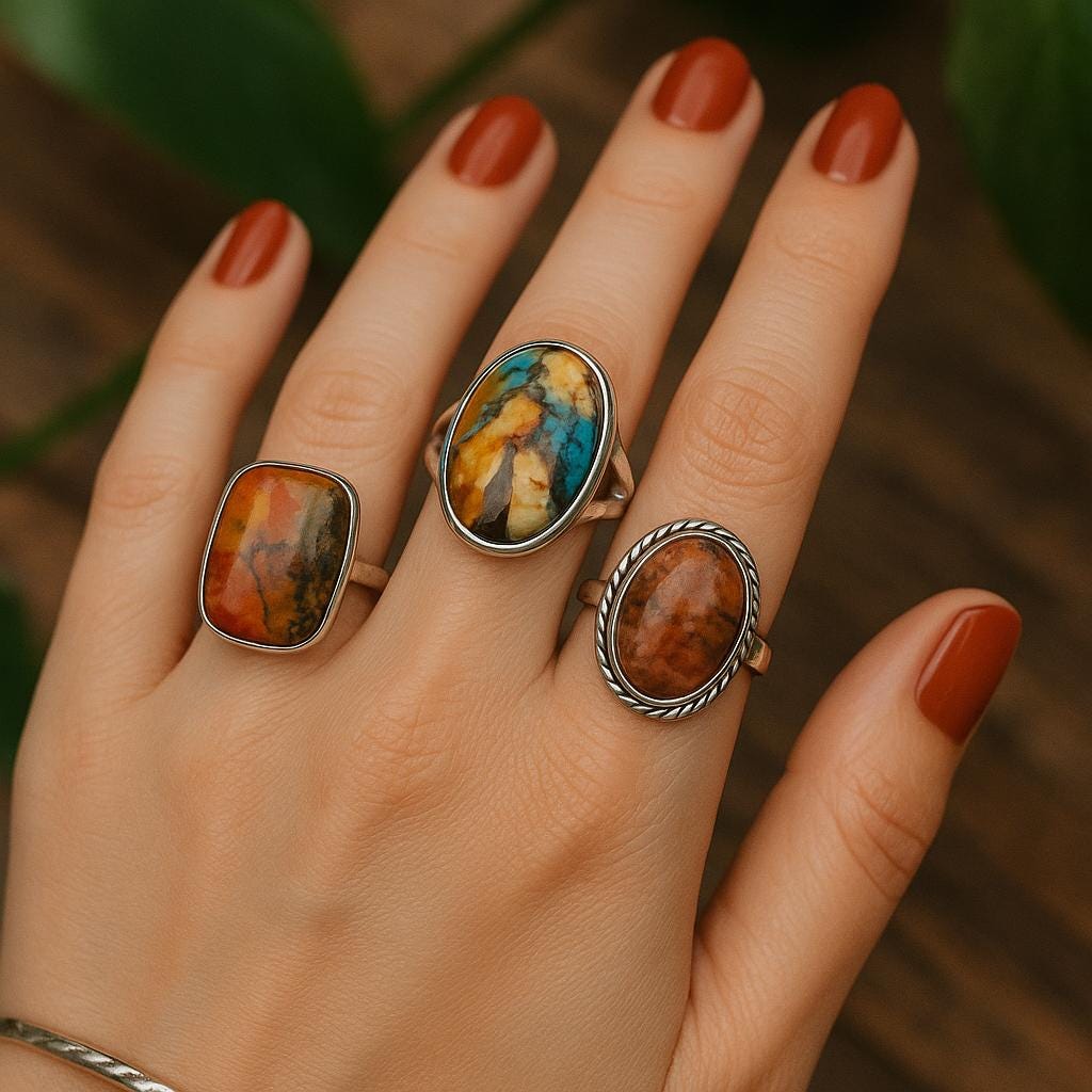 Natural Spiny Oyster Turquoise Sterling Silver Ring – Oval Coastal Statement Jewelry