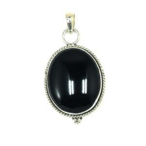 Sterling Silver Midnight Onyx Oval Pendant, Handmade