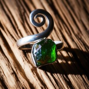 Raw Moldavite Ring, 925 Sterling Silver, Handmade Boho Jewelry
